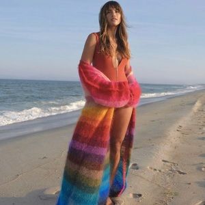 Rose Carmine Strong Mohair Stripes Coat/Cardigan One Size